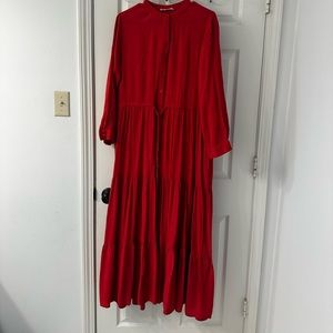 COPY - Mango red tie waist tiered maxi dress size US 10